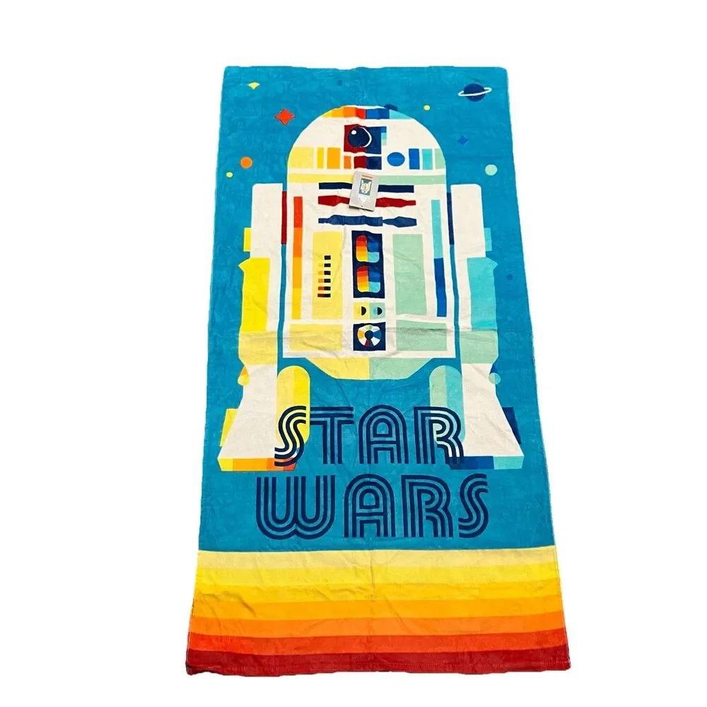 Disney Star Wars R2-D2 Adult Beach Towel Blue Retro Stripe Pool Bath Towel 29x59